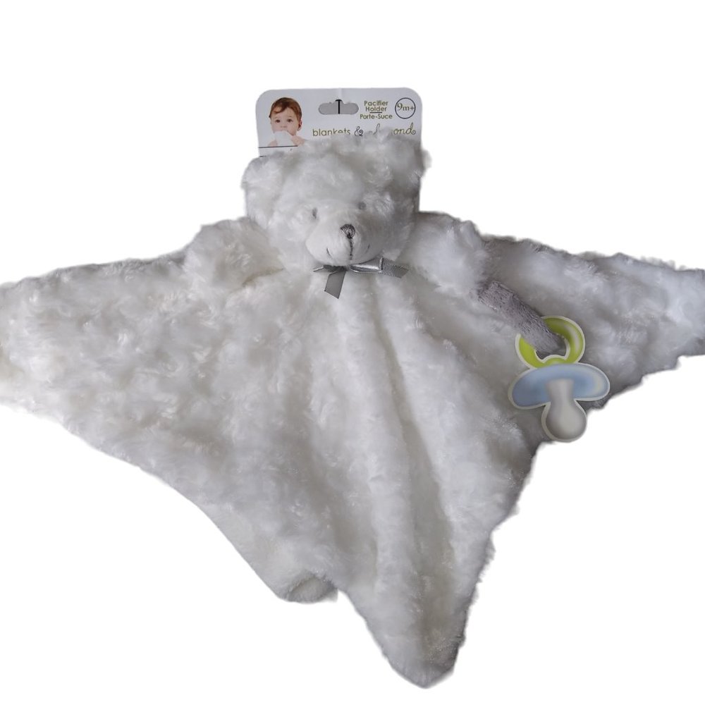 Blankets & Beyond Plush White Bear Lovey NuNu Swirls Blanket Pacifier Holder NEW
